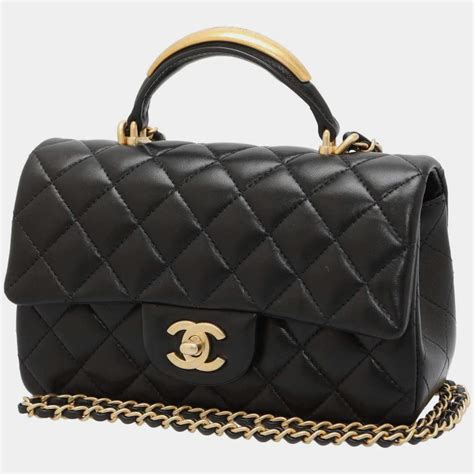 chanel boy bag lambskin leather with strap black ghw|Chanel mini flap bag with top handle.